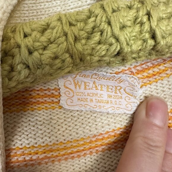 Vtg Womens Cardigan Sweater 1970s Open Front Medium Aztec Western Red Yellow - Picture 2 of 6